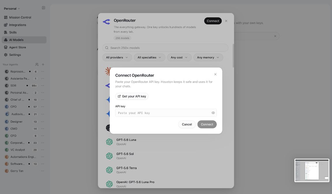 Connect OpenRouter dialog with the Get your API key button