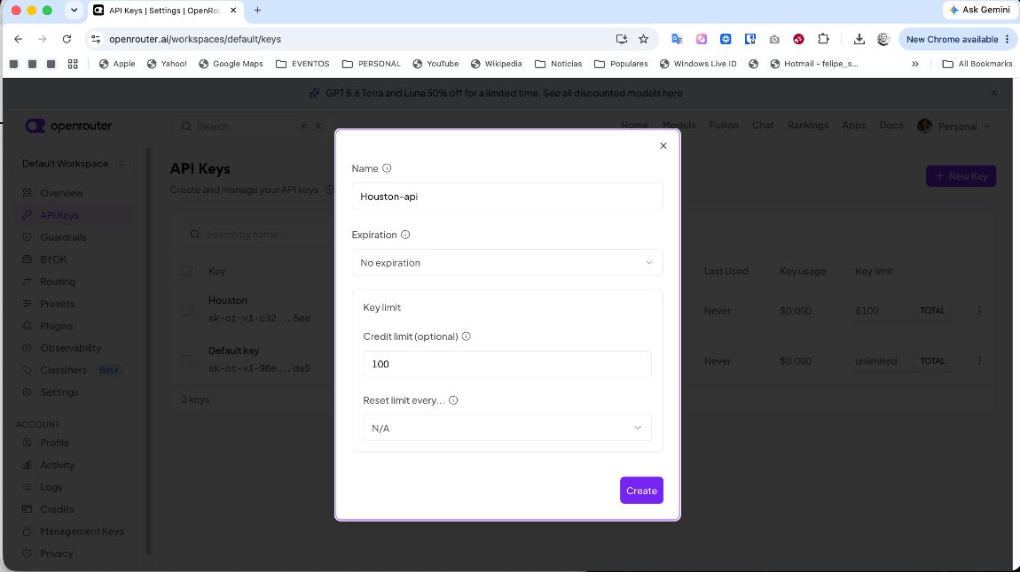 Dialog to create a new API key on OpenRouter