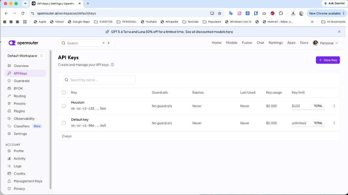 The API Keys screen on openrouter.ai