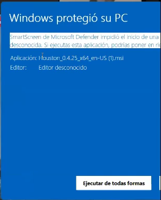 Aviso de Windows: Windows protegió su PC, con el botón Ejecutar de todas formas